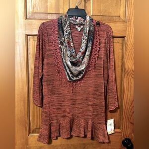 Scarf attached accent blouse - size L